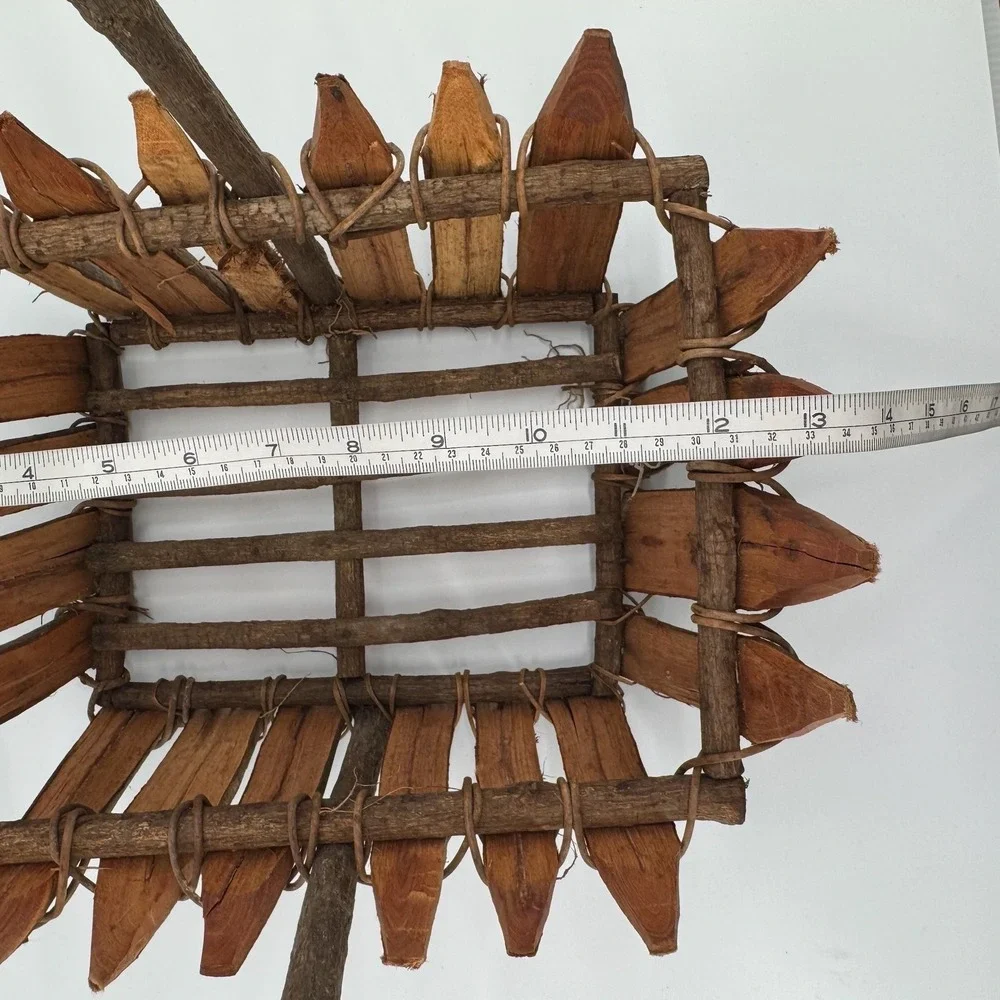 Vtg Rustic Twig Wood Basket Primitive Split Wood Handmade Farmhouse Gathering